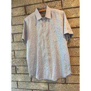 Ted Baker Mens Light Blue Short Sleeve Button-Up Shirt Size 5 With Patterned Col